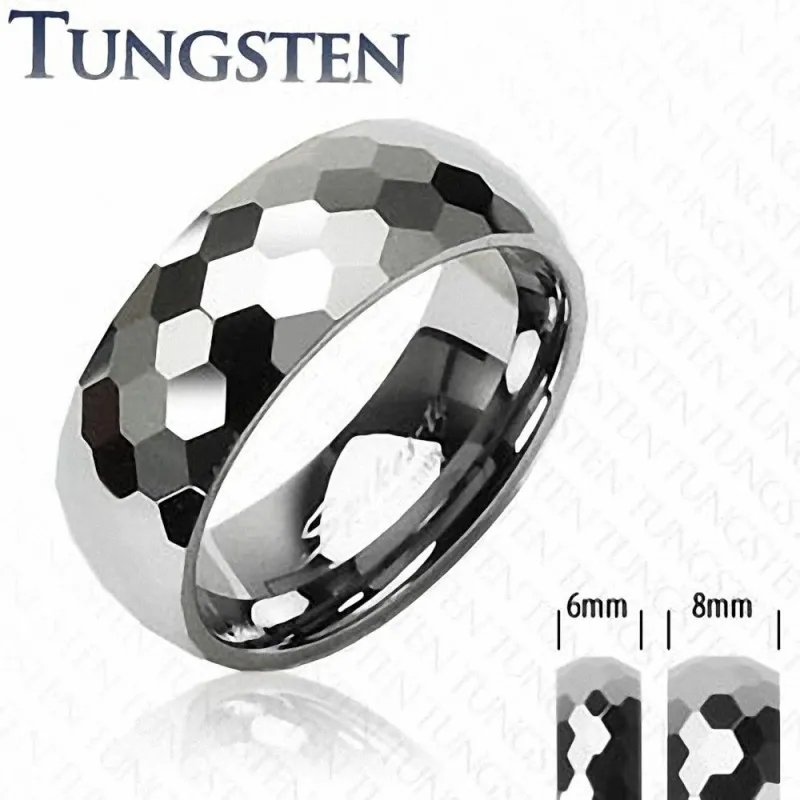 Bague Tungstène Facettes Nid d'abeille