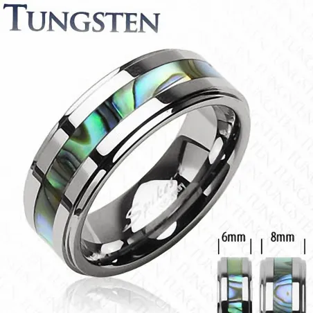 Bague Tungstène Nacre Abalone incrustée - Bague homme et femme en tungstene