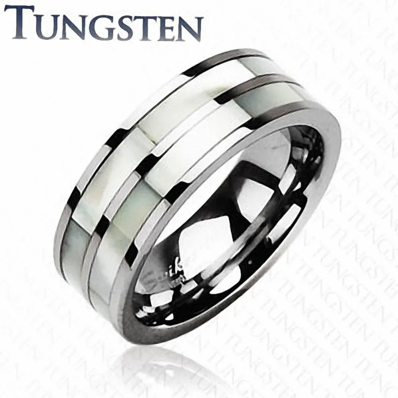 Bague tungstène double nacre