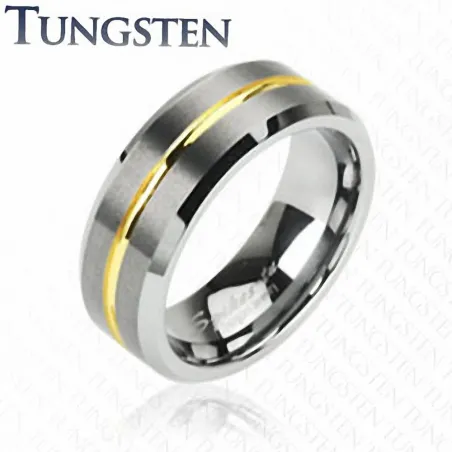 Bague Tungstène Ligne Dorée - Bague homme et femme en tungstene