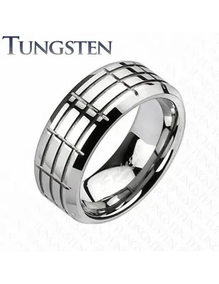 Bague homme tungstène multi croix rainures