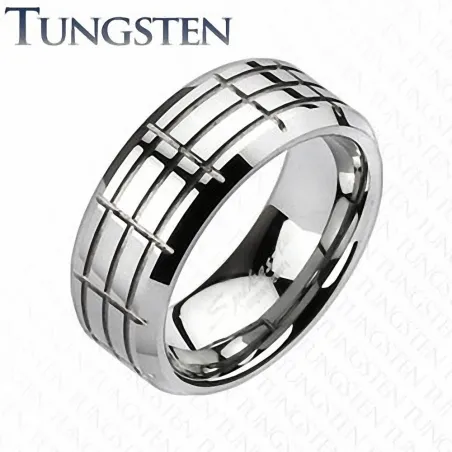 Bague homme tungstène multi croix rainures