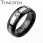 Bague homme tungstène noir centre argenté strass