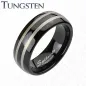 Bague tungstène noir double strie homme