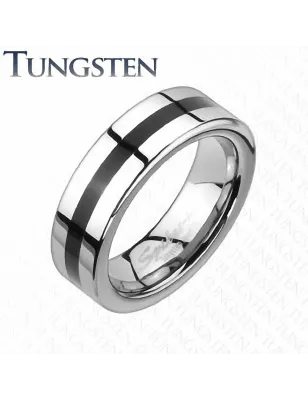 Bague tungstène rainure noire