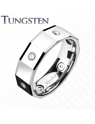 Bague homme tungstène facettes carrées