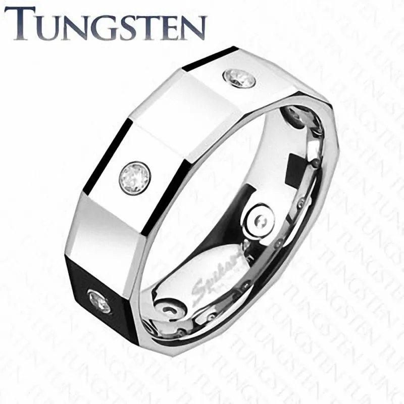 Bague homme tungstène facettes carrées