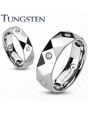 Bague de fiançailles en tungstène facettes losanges