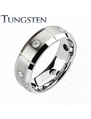 Bague homme en tungstène rainures et gemmes