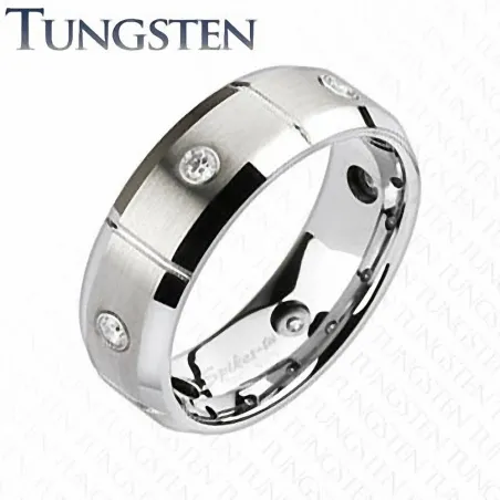 Bague homme en tungstène rainures et gemmes