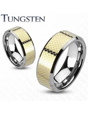 Bague en tungstène dorée motif damier