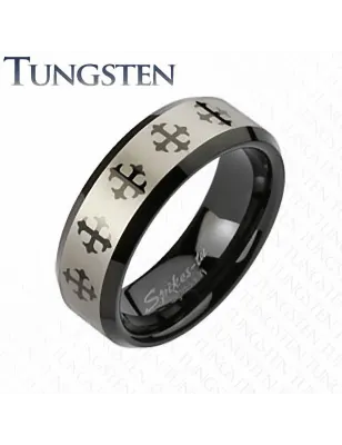 Bague homme en tungstène noir croix