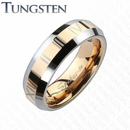 Bague Tungstène Chiffres Romains Or Rosé - Bague homme et femme en tungstene