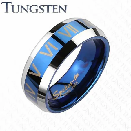 Bague Tungstène Chiffres Romains Bleu - Bague homme et femme en tungstene