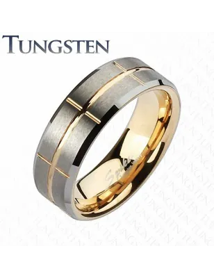 Bague Tungstène rainures or rosé