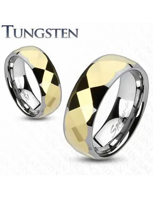 Bague en tungstène multiples facettes dorée