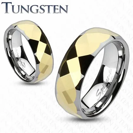 Bague en tungstène multiples facettes dorée