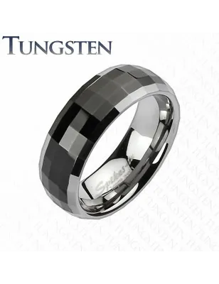 Bague homme tungstène facettes rectangulaires noires