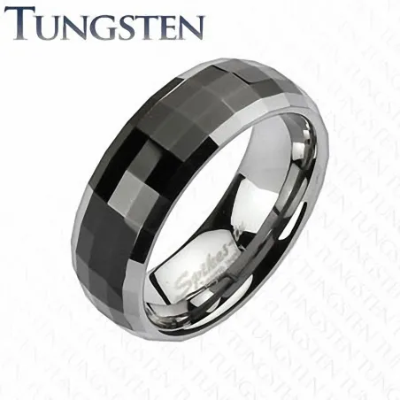 Bague homme tungstène facettes rectangulaires noires