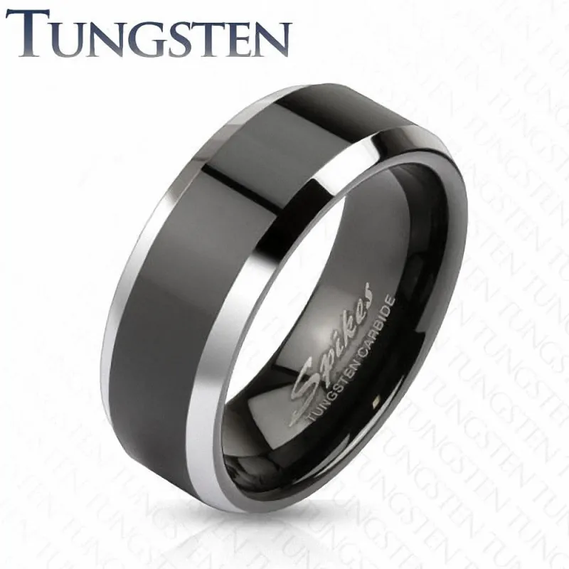 Bague homme tungstène centre noir cotés brillants