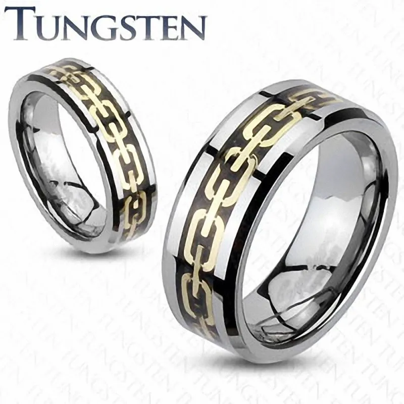 Bague Tungstène Liens Dorés