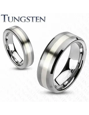 Bague de fiançailles tungstène striure argentée