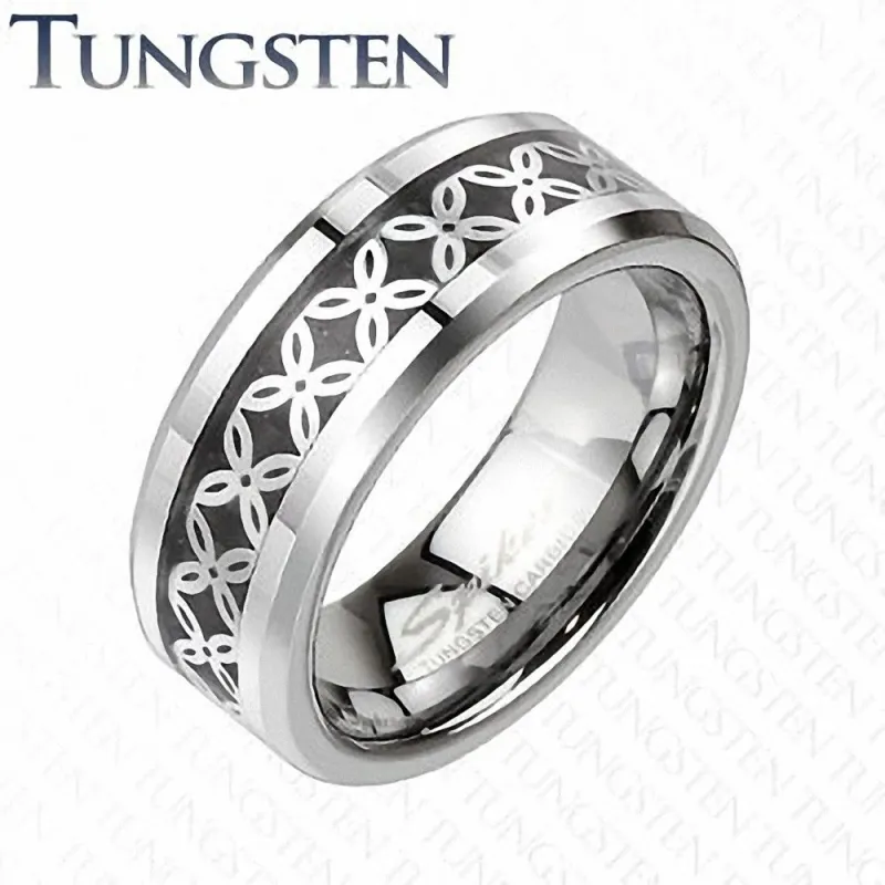 Bague tungstène homme motif floral