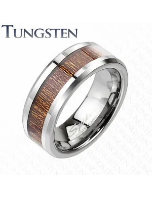 Bague tungstène homme avec bois