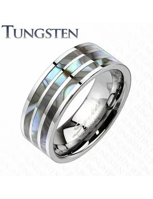 Bague tungstène homme avec nacre triple