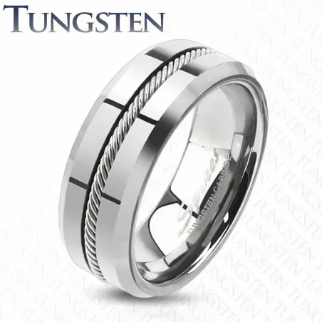 Bague tungstène homme avec cable