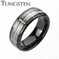 Bague homme tungstène noir centre argenté croix