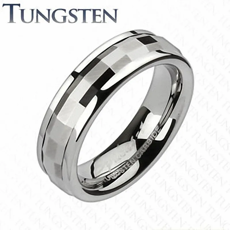 Bague tungstène tournante facettes rectangulaires