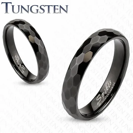 Bague de mariage en tungstène noir avec multiples prismes