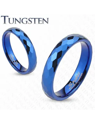 Bague de mariage en tungstène bleu avec multiples prismes