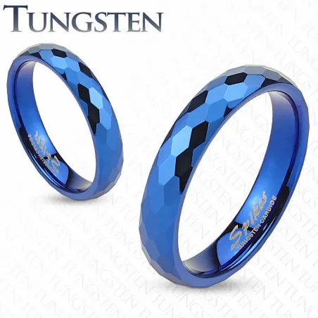 Bague de mariage en tungstène bleu avec multiples prismes