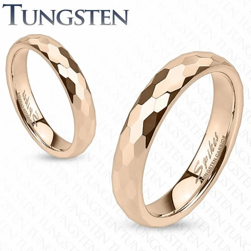 Bague de mariage en tungstène rosé avec multiples prismes