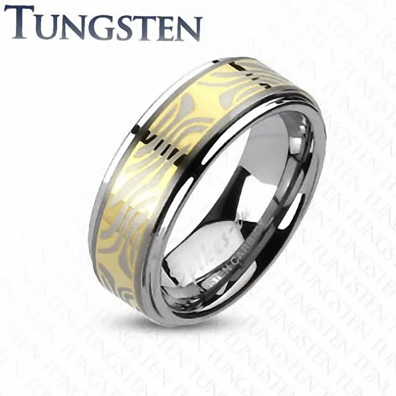 Bague en Tungstène Motif Zèbre Doré