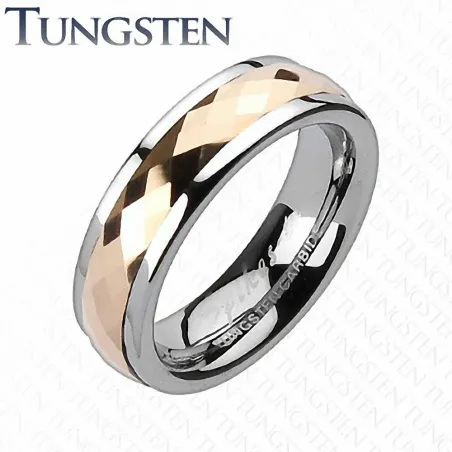 Bague en Tungstène Multi-facettes Prisme femme or rose