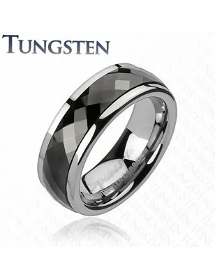 Bague homme en Tungstène Multi-facettes Prisme Noir