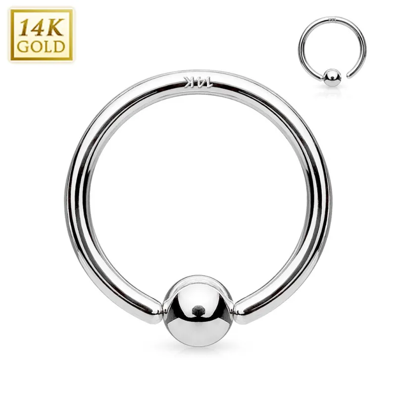 Piercing oreille anneau boule fixée en or blanc 14 carats