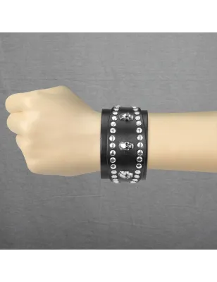 Bracelet homme en cuir noir trois skulls clous