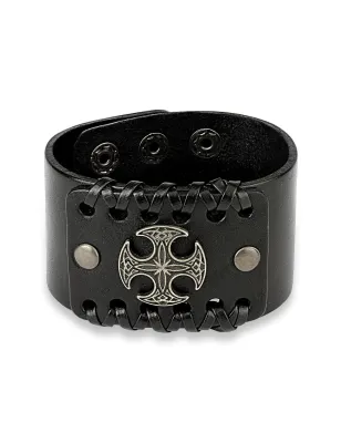 Bracelet homme en cuir noir croix celtique ronde