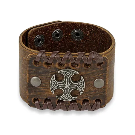 Bracelet homme en cuir marron croix celtique ronde