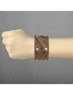 Bracelet homme en cuir marron triple X