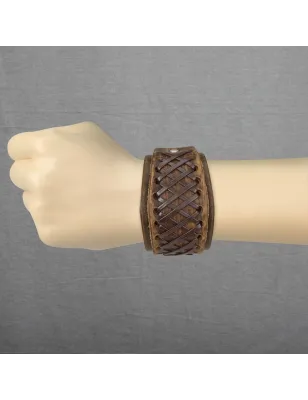 Bracelet homme en cuir marron noué de croix