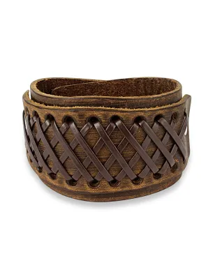 Bracelet homme en cuir marron noué de croix