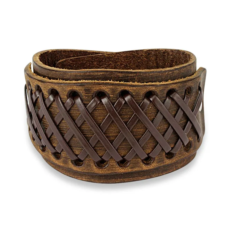 Bracelet homme en cuir marron noué de croix