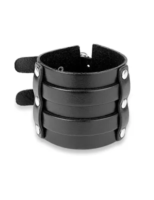 Bracelet homme en cuir noir à double boucles