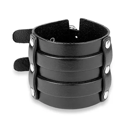 Bracelet homme en cuir noir à double boucles