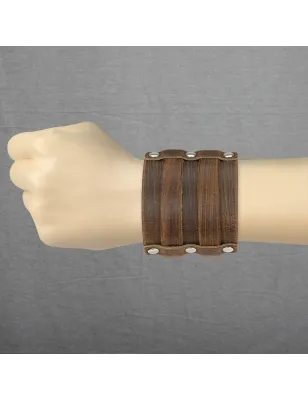 Bracelet homme en cuir marron à double boucles